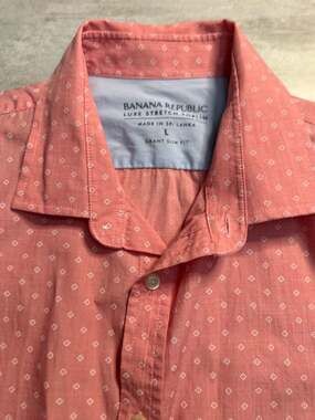 Banana Republic Luxe Stretch Poplin Grant Slim Fit Short Sleeve Button Down Shir